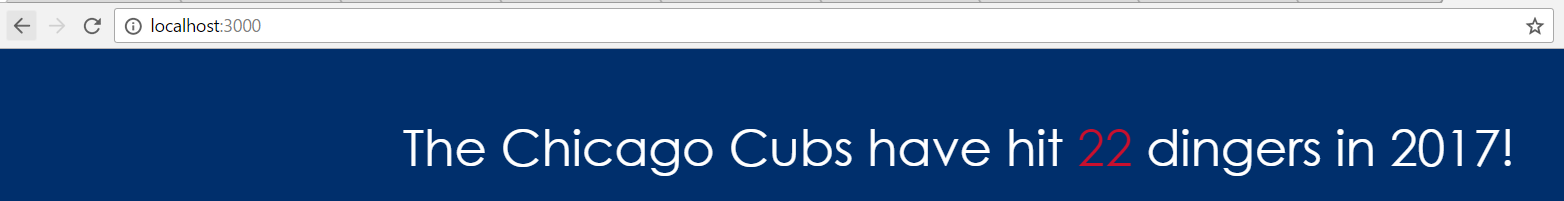 localhost:3000 - The Chicago Cubs have hit 22 dingers in 2017!